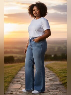 VERVET Classic High-Rise Wide Leg Stretch Jeans in Light Blue